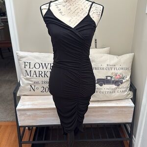 NWT Leith Black Spaghetti Strap Bodycon Ruched Dress in small